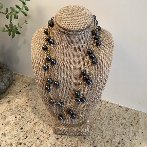 Carolee Carol Lee Black Faux Pearl Necklace Multi Strand - Picture 1 of 3
